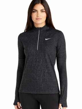 Nike Dri-FIT 1/4 Zip Running Pullover Black Gray Stripe Small